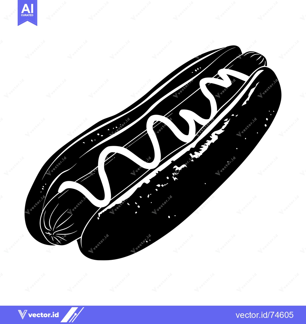 Premium Vector of A Black and White Silhouette of a Hot Dog with Mustard