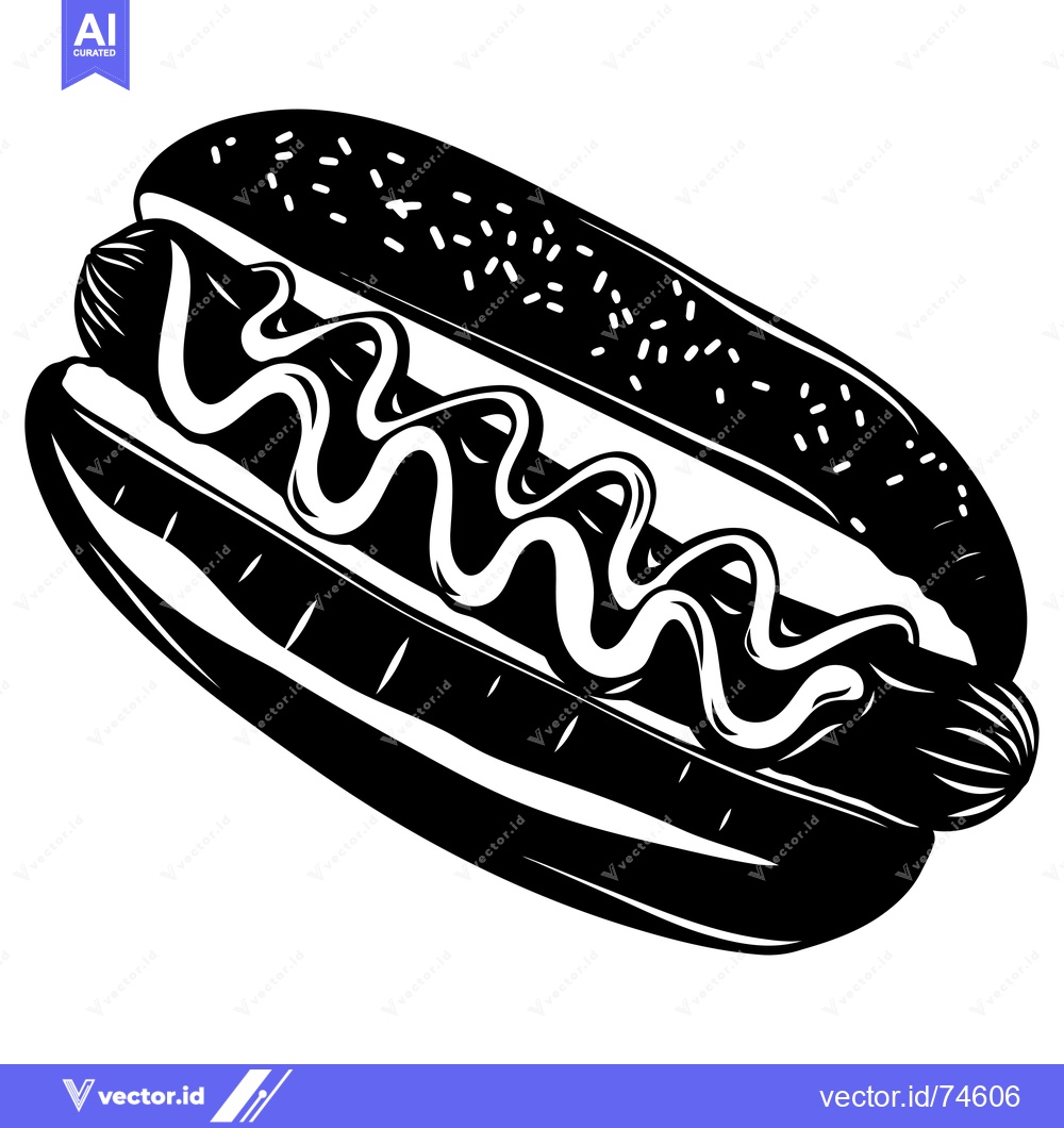 Premium Vector dari A Black and White Illustration of a Hot Dog with Mustard