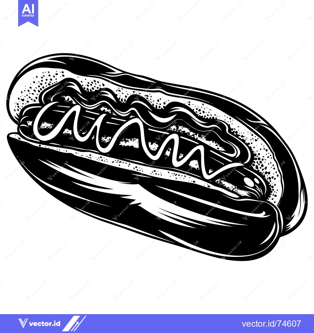 Premium Vector dari Black and White Illustration of a Hot Dog with Mustard and Ketchup