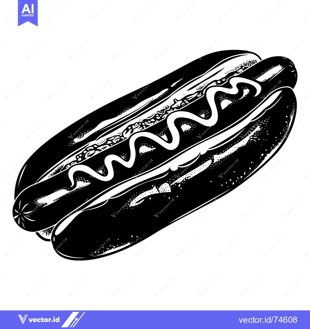 Premium Vector dari Black and White Illustration of a Hot Dog with Mustard