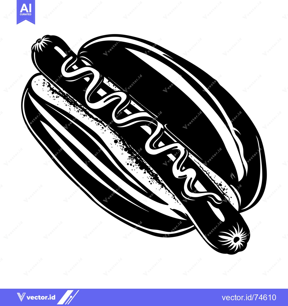 Premium Vector of A Black and White Illustration of a Hot Dog with Mustard