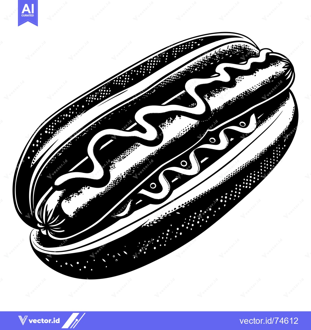 Premium Vector dari Black and White Illustration of a Hot Dog with Mustard