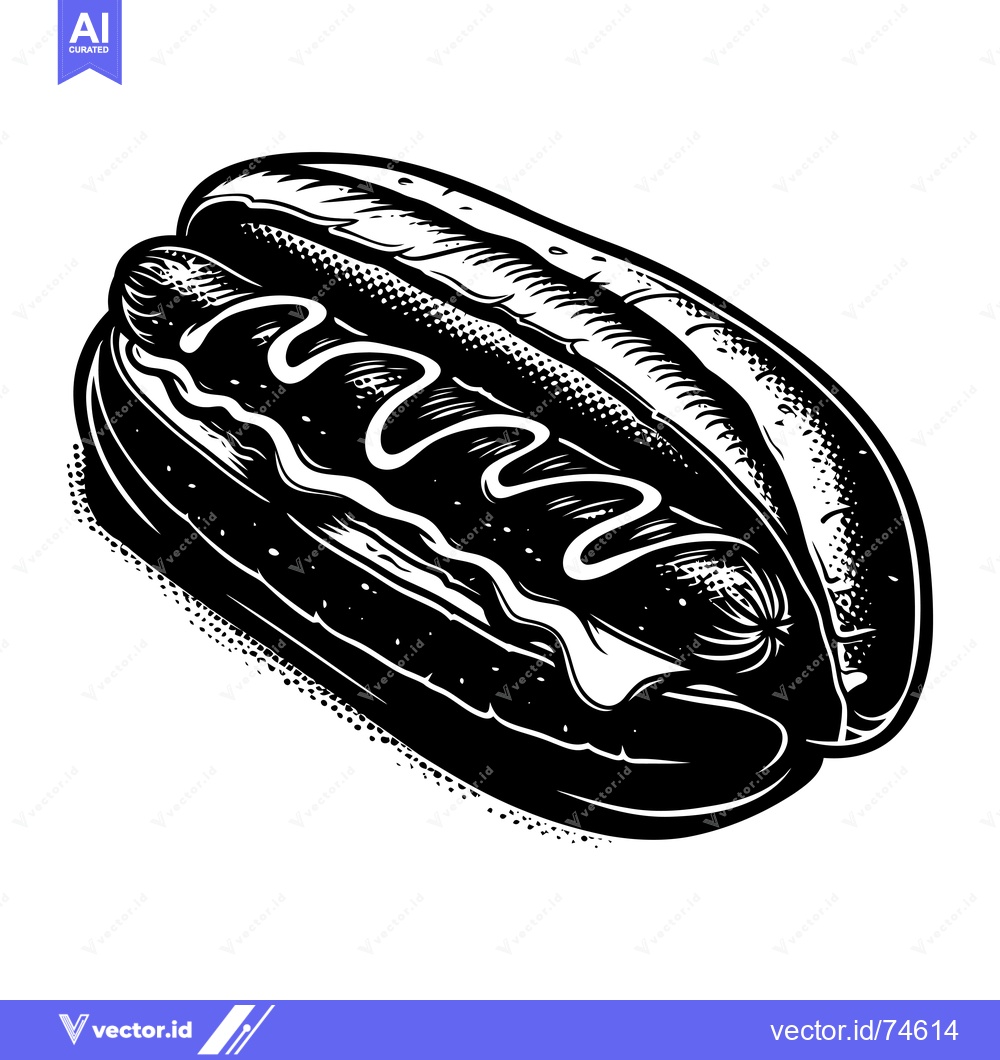 Premium Vector dari Black and White Illustration of a Hot Dog with Mustard and Ketchup