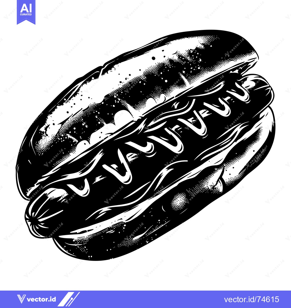 Premium Vector dari Black and White Illustration of a Hot Dog with Mustard