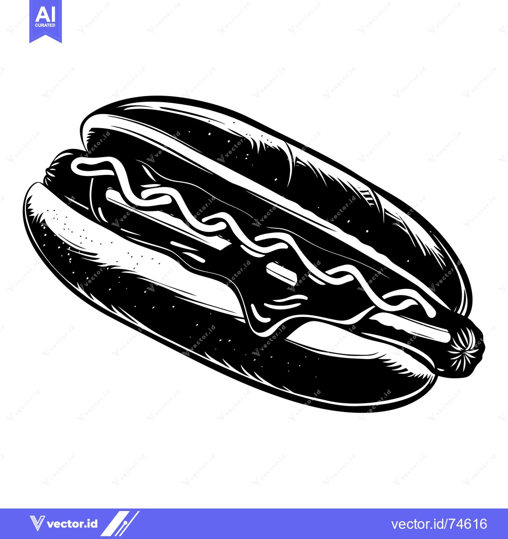 Premium Vector dari Black and White Illustration of a Hot Dog with Mustard and Ketchup
