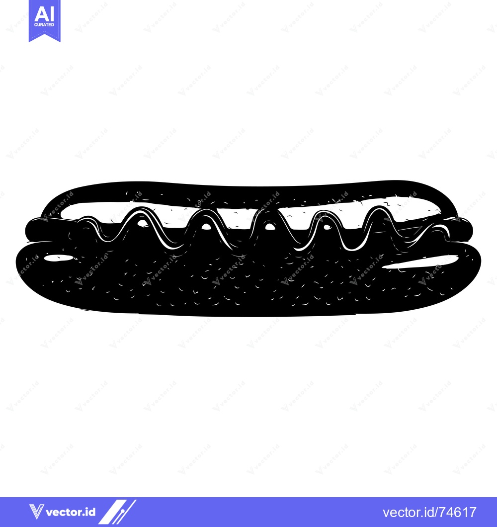 Premium Vector of Black and White Illustration of a Hot Dog with Mustard