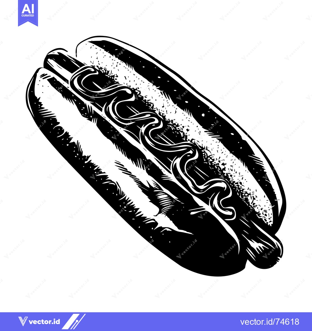Premium Vector of A Black and White Illustration of a Hot Dog with Mustard