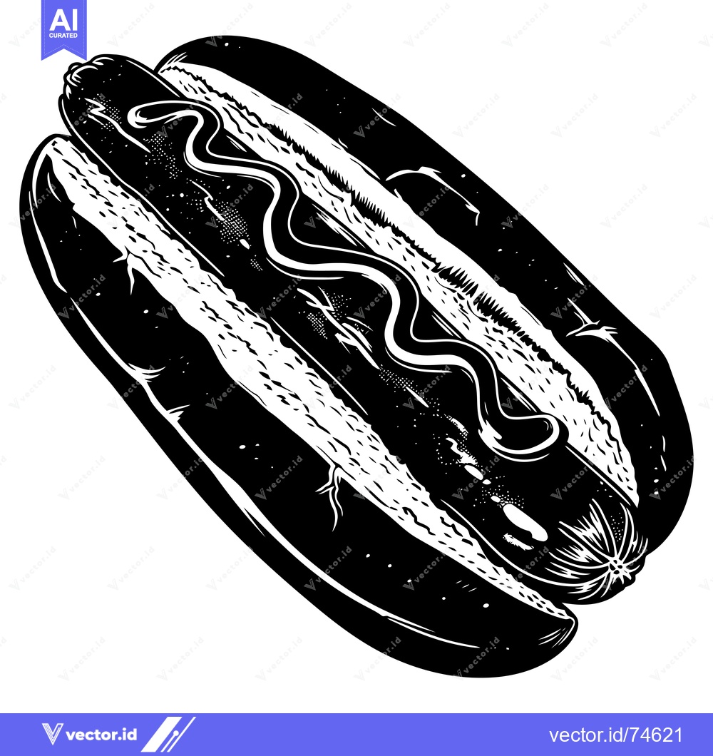 Premium Vector dari Black and White Illustration of a Hot Dog with Mustard