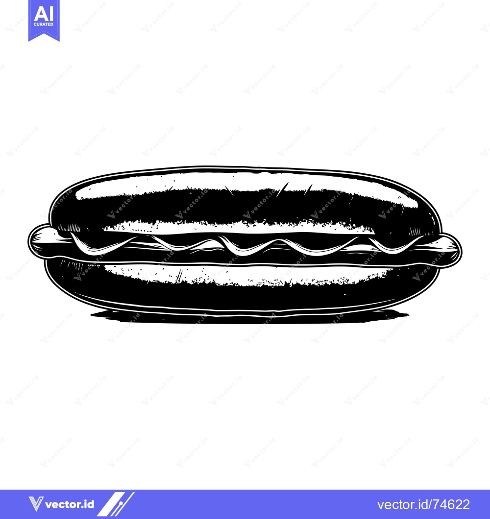 Premium Vector dari Black and White Illustration of a Hot Dog with Mustard and Ketchup