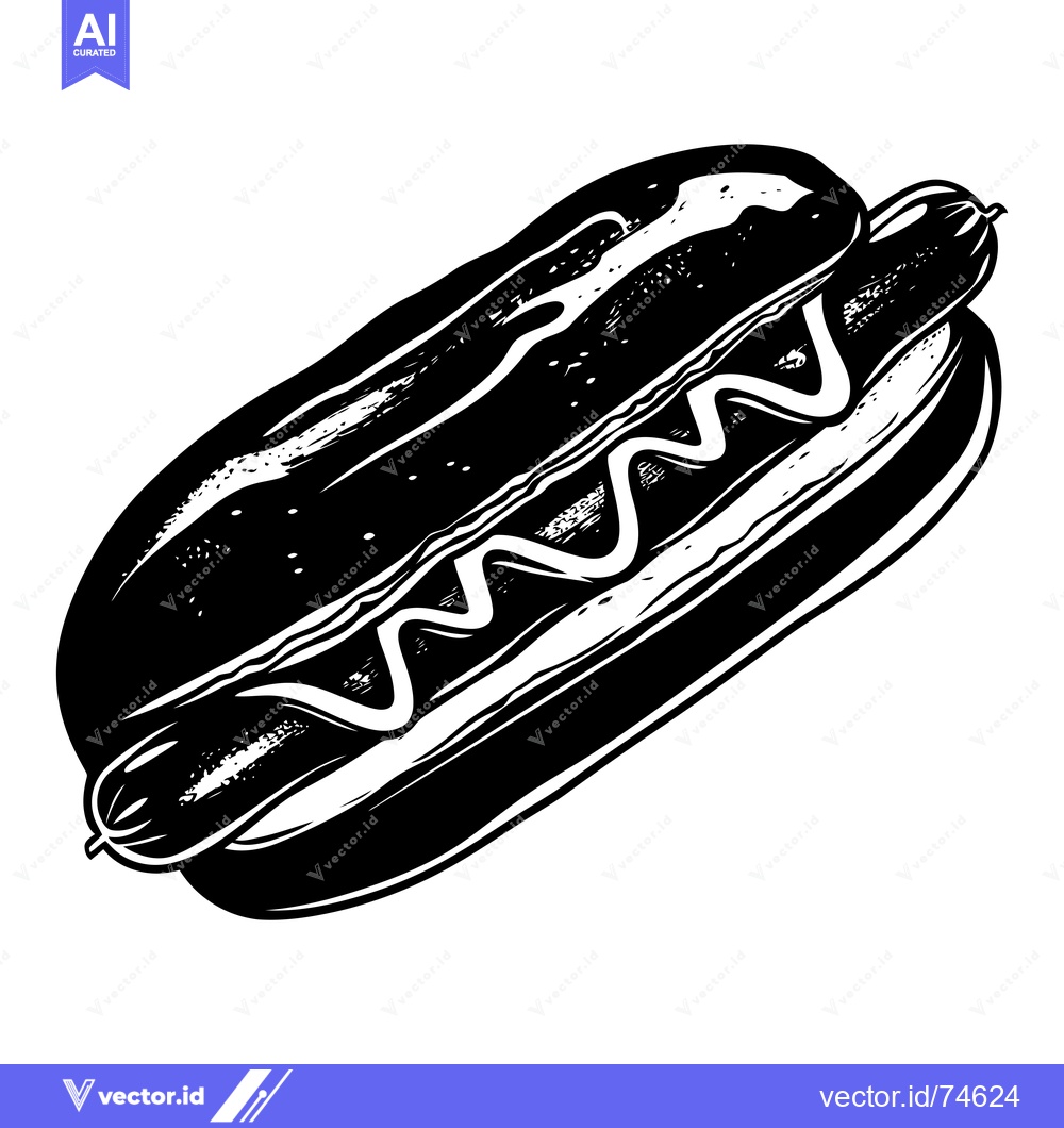 Premium Vector dari Black and White Illustration of a Hot Dog with Mustard