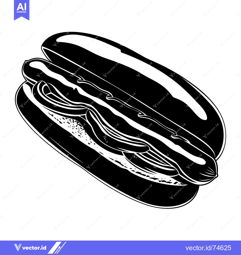 Premium Vector dari Black and White Illustration of a Hot Dog with Toppings