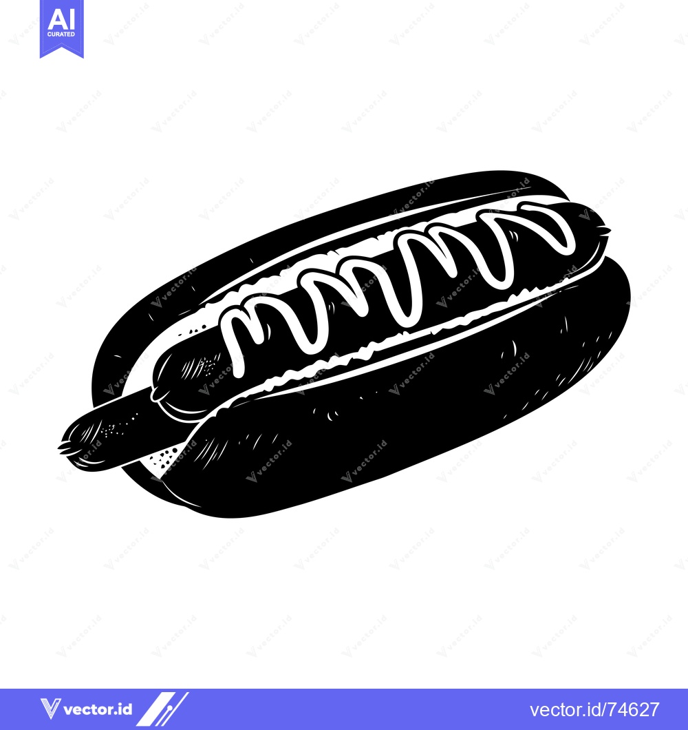 Premium Vector of Black and White Illustration of a Hot Dog with Mustard