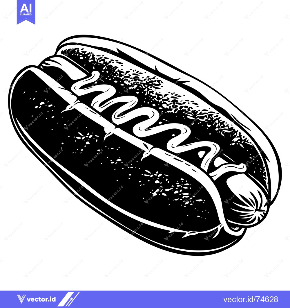Premium Vector dari Black and White Illustration of a Hot Dog with Mustard