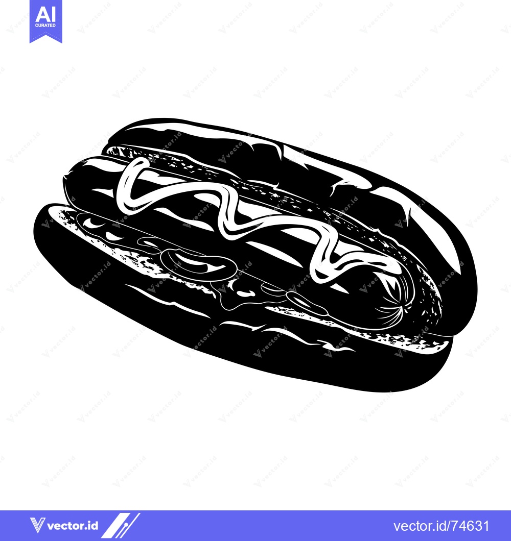 Premium Vector of Black and White Illustration of a Hot Dog with Mustard