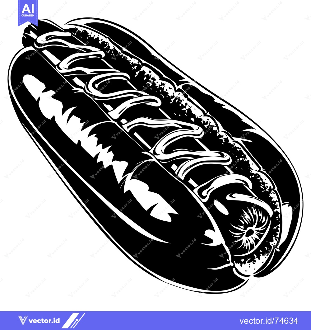 Premium Vector dari A Detailed Black and White Illustration of a Hot Dog with Mustard