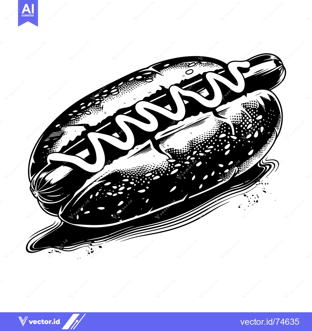 Premium Vector dari Black and White Illustration of a Hot Dog with Mustard