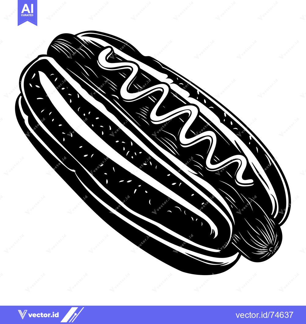 Premium Vector of A Black and White Illustration of a Hot Dog with Mustard