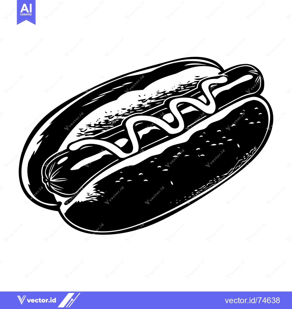 Premium Vector dari Black and White Illustration of a Hot Dog with Mustard