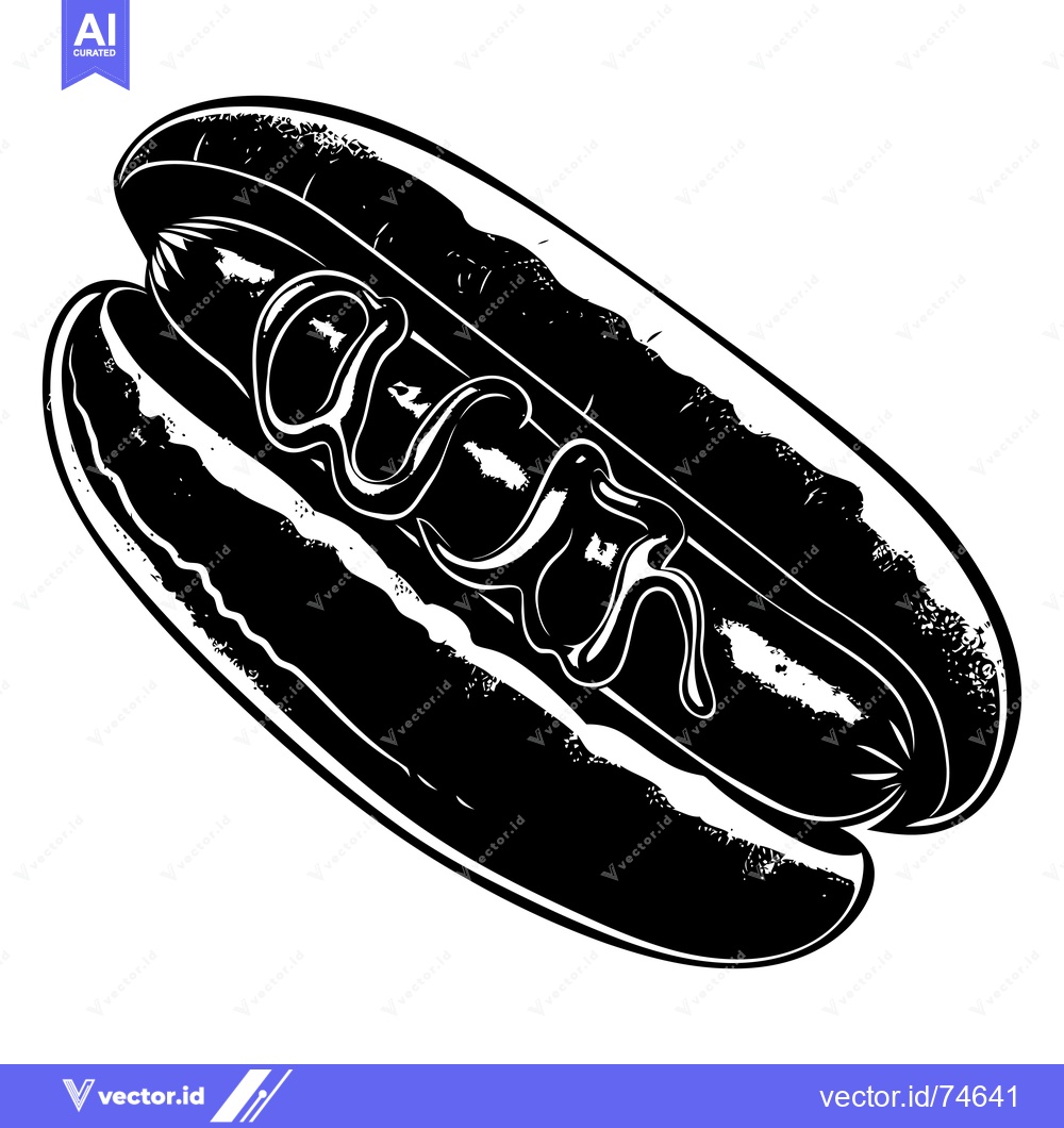 Premium Vector of Black and White Illustration of a Hot Dog with Mustard