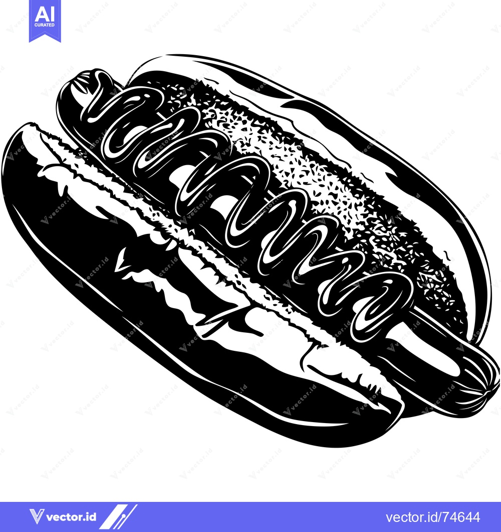 Premium Vector dari Black and White Illustration of a Hot Dog with Mustard