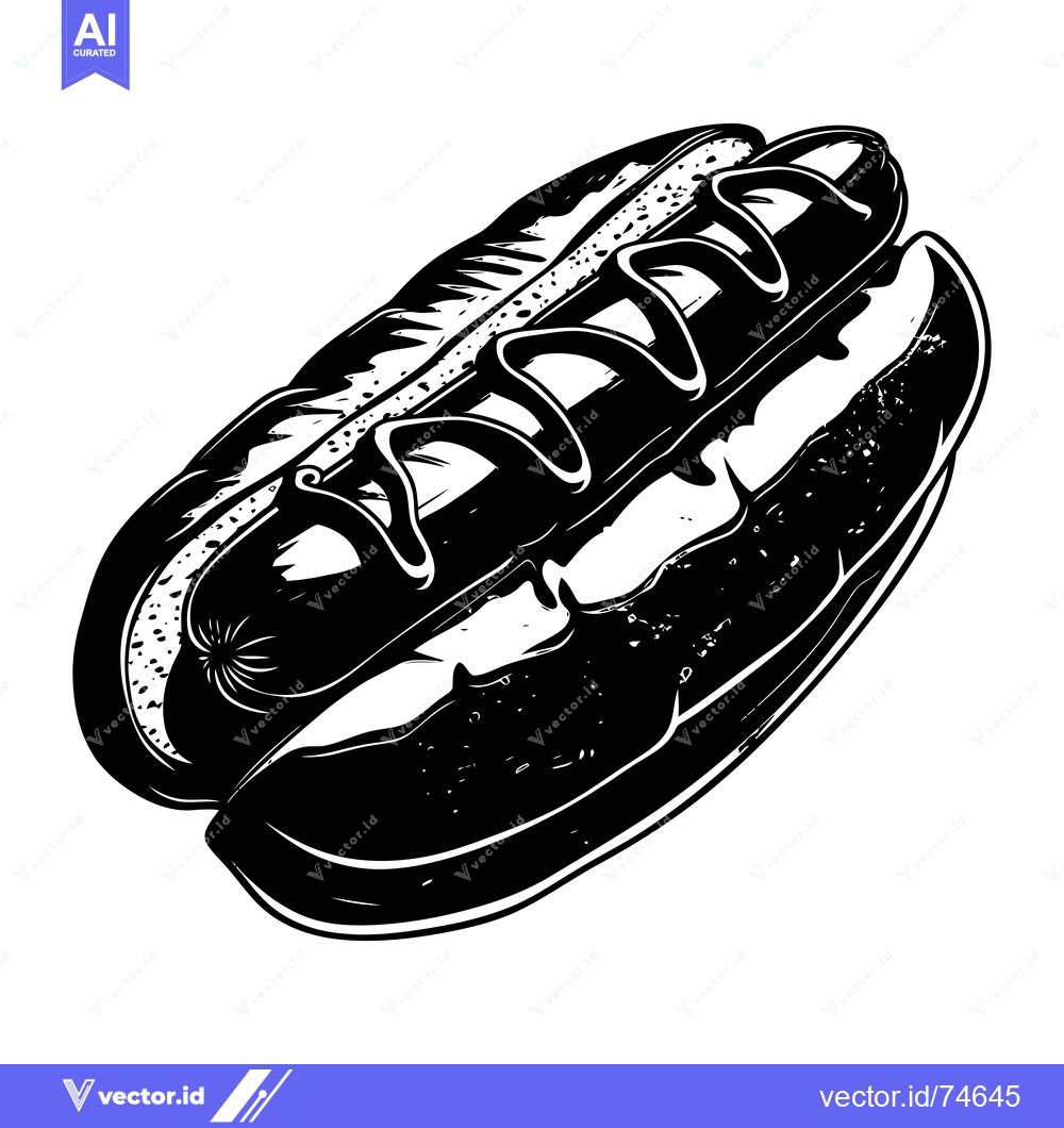 Premium Vector dari Black and White Illustration of a Hot Dog with Mustard