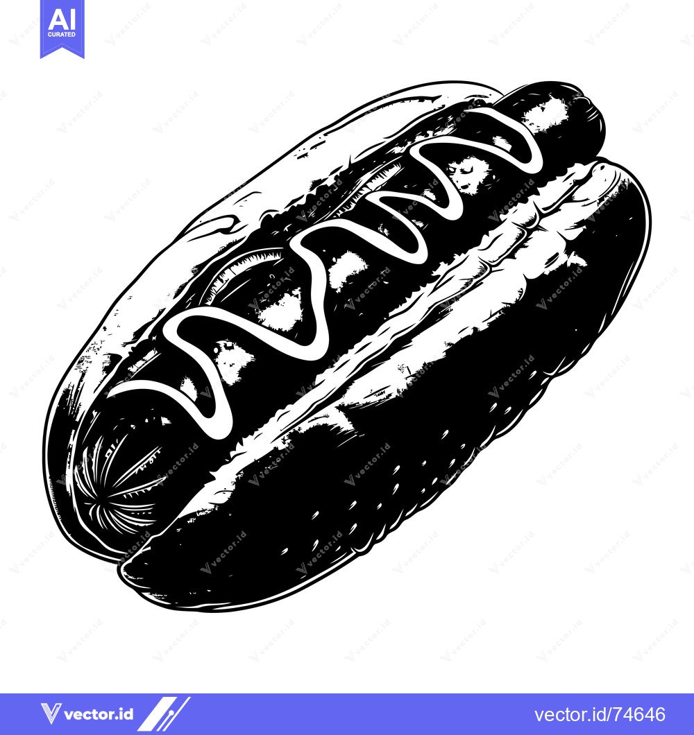 Premium Vector dari Black and White Illustration of a Hot Dog with Mustard