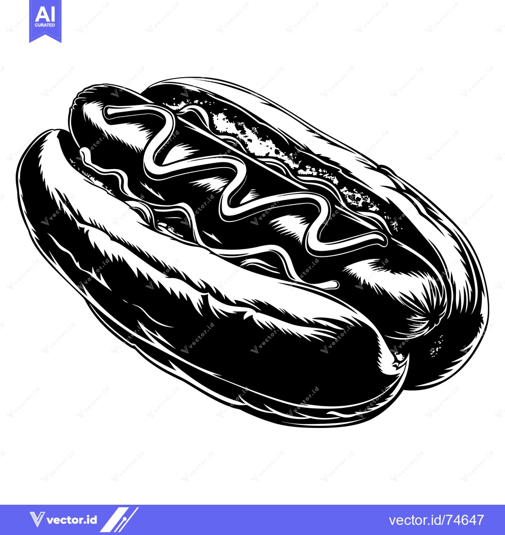 Premium Vector dari Black and White Illustration of a Hot Dog with Mustard