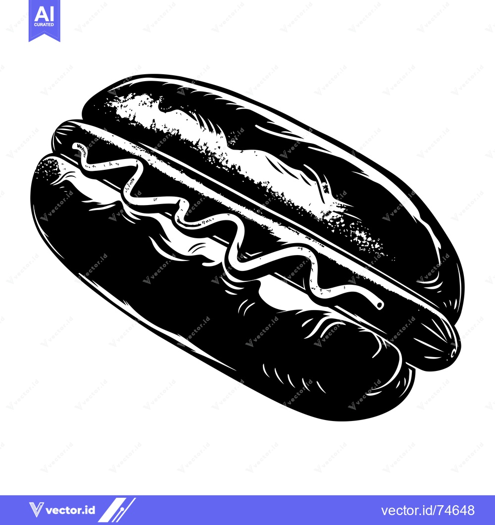 Premium Vector dari A Black and White Illustration of a Hot Dog with Mustard