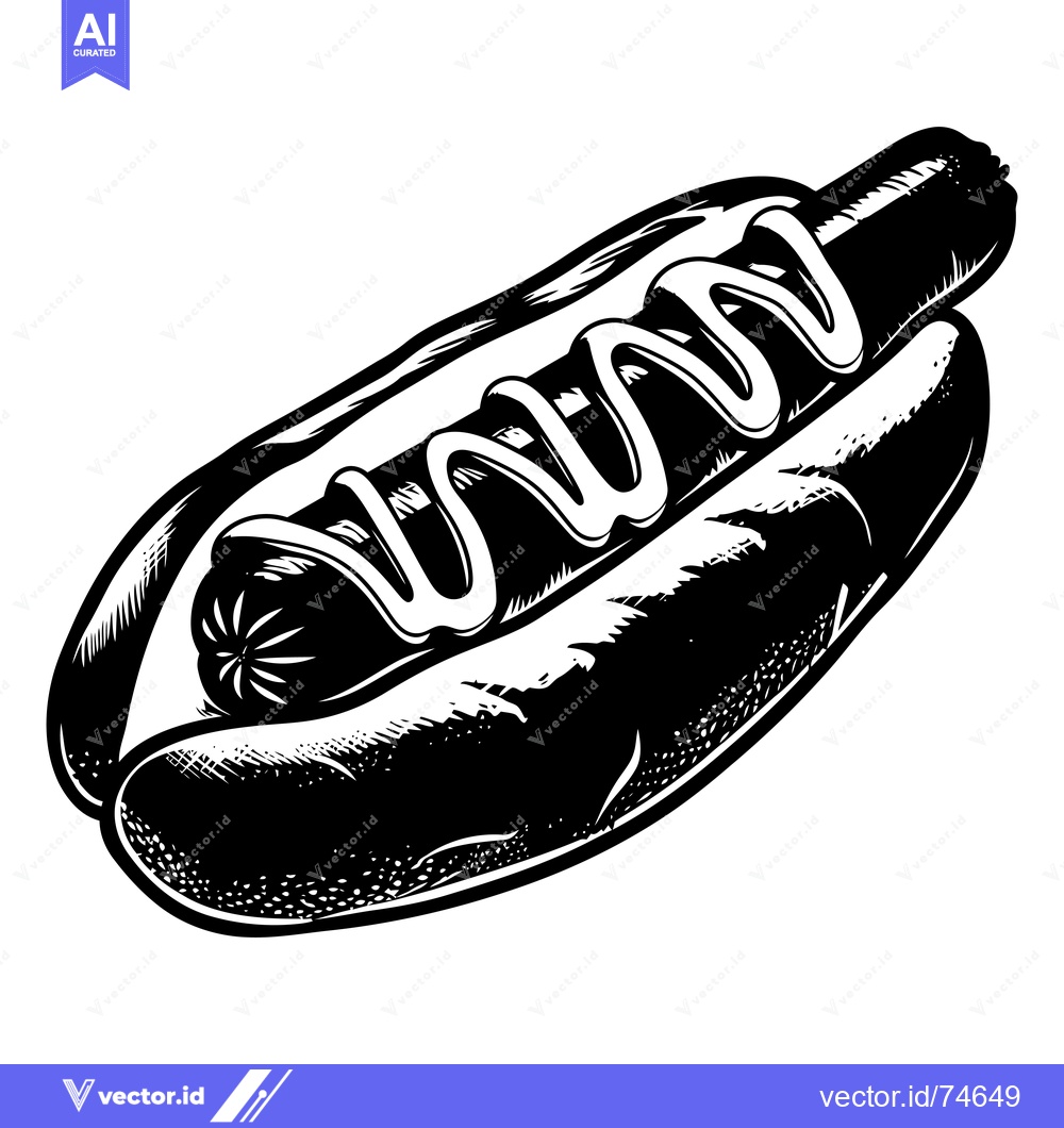 Premium Vector dari A Black and White Illustration of a Hot Dog with Mustard
