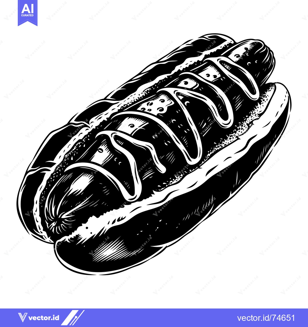 Premium Vector dari A Black and White Illustration of a Hot Dog with Mustard and Relish