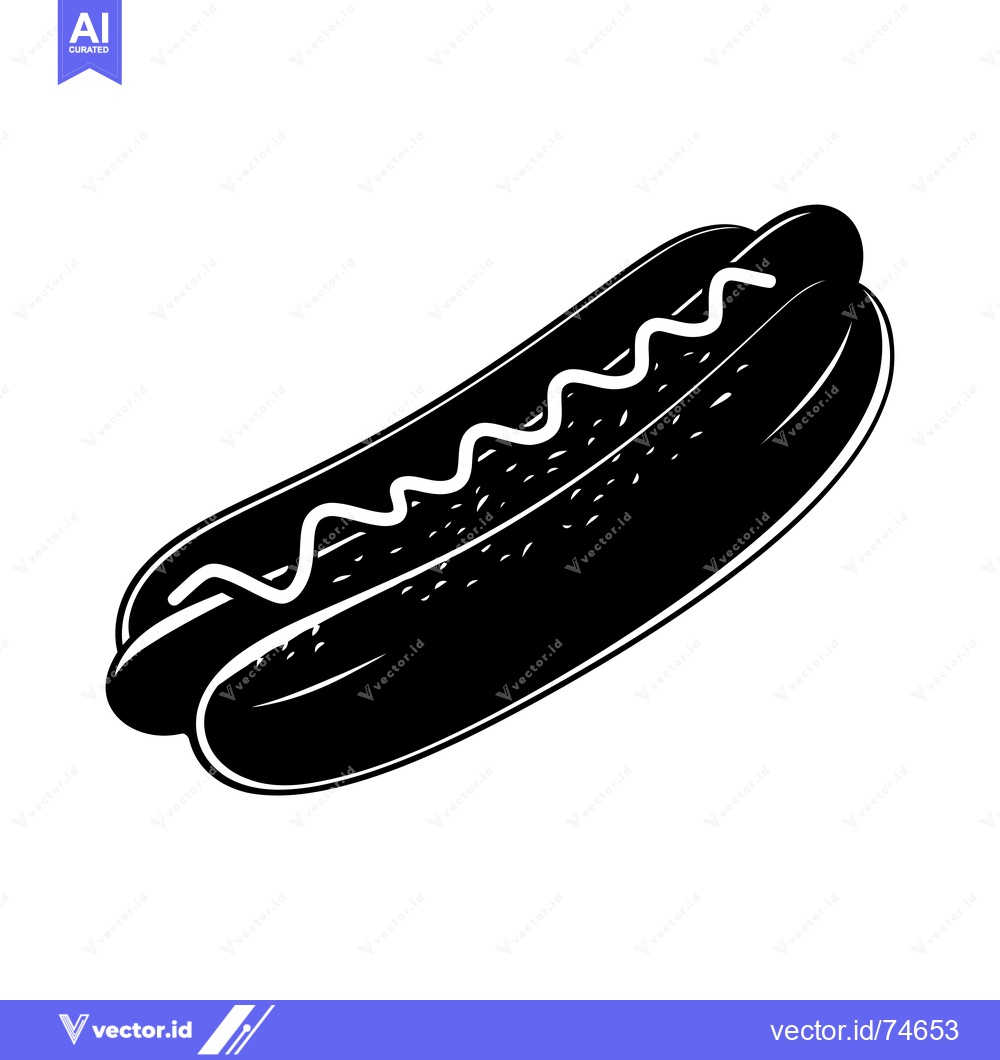 Premium Vector dari Black and White Silhouette of a Hot Dog with Mustard