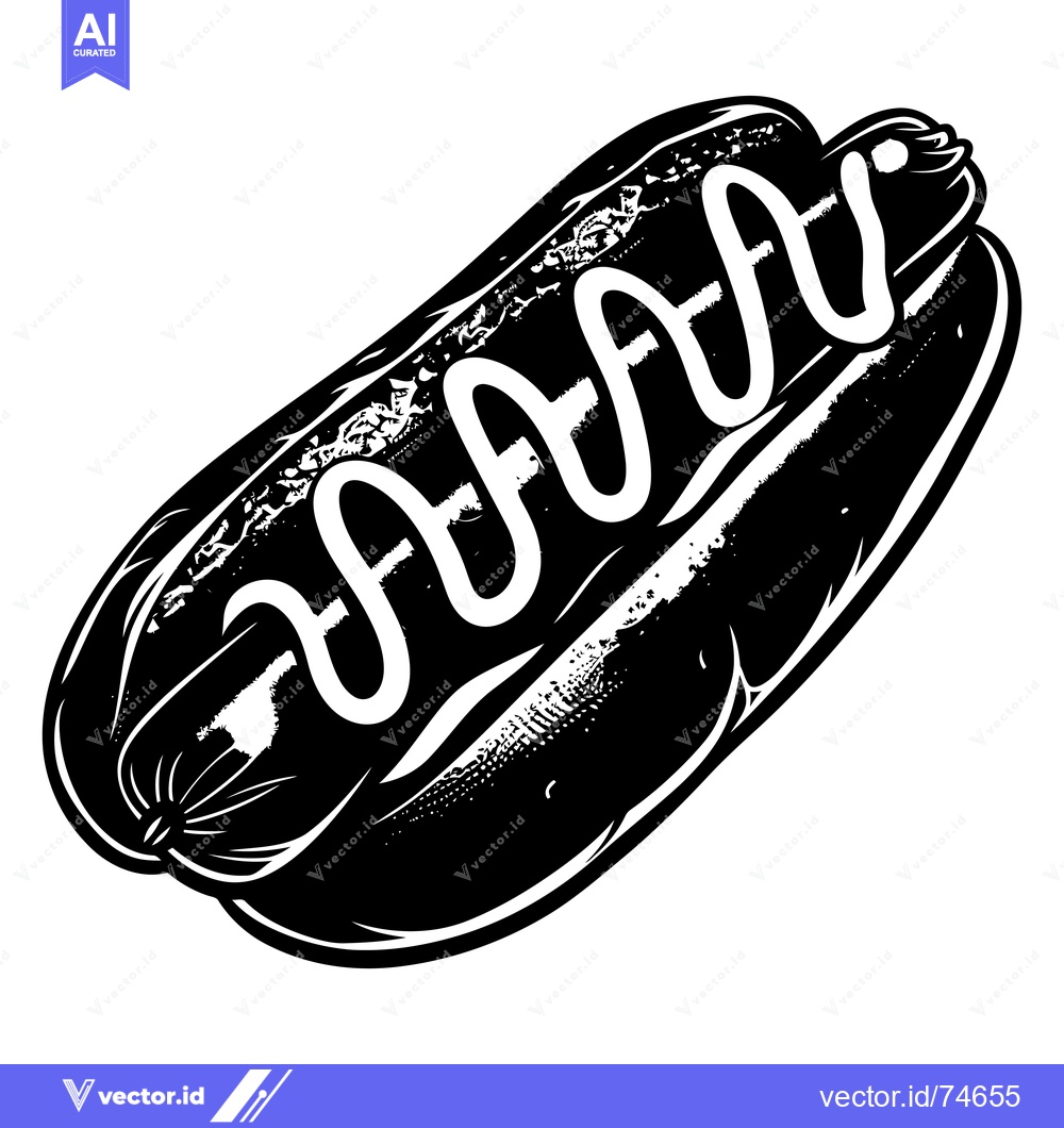Premium Vector dari Black and White Illustration of a Hot Dog with Mustard