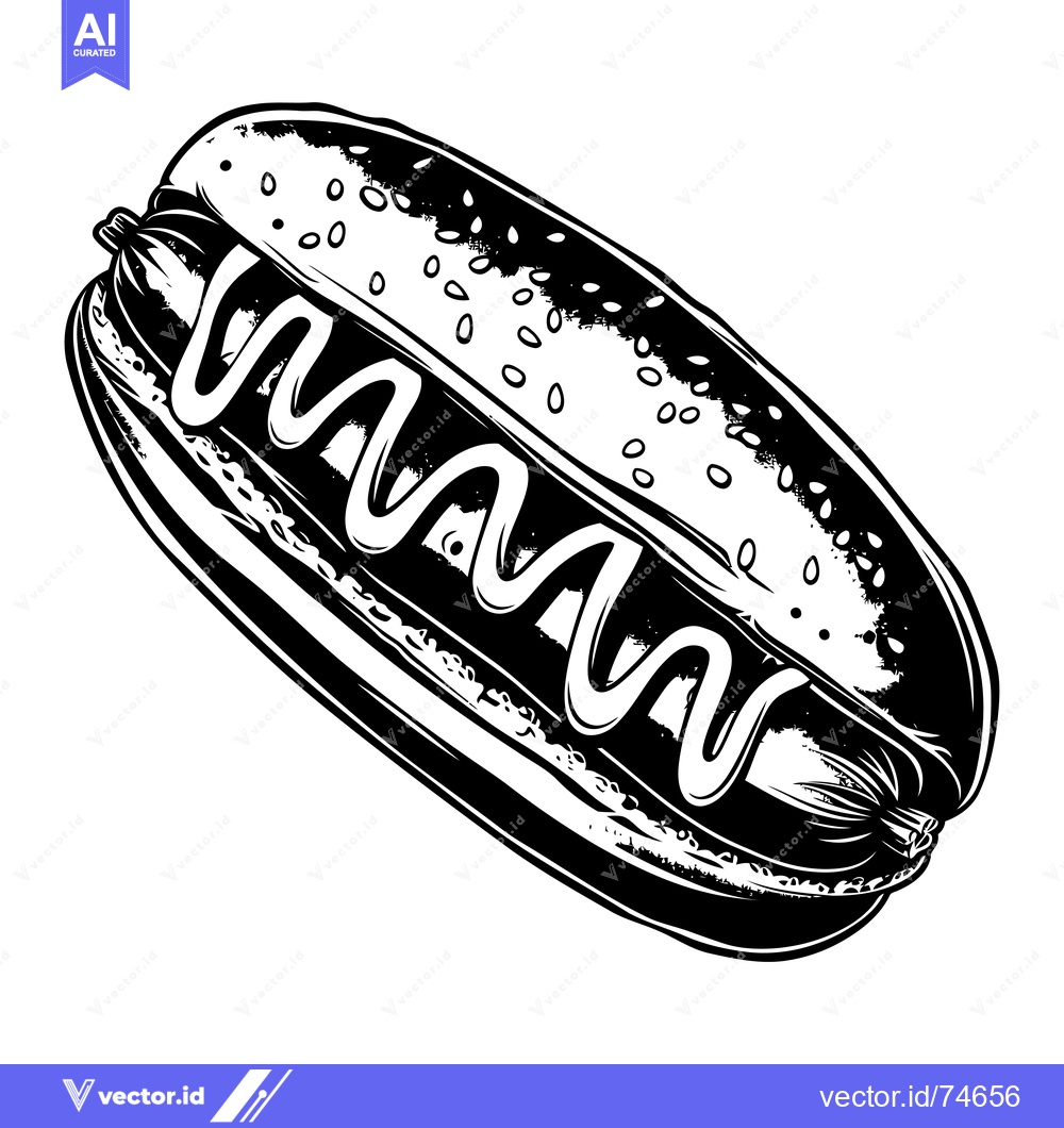 Premium Vector of A Black and White Illustration of a Hot Dog with Mustard