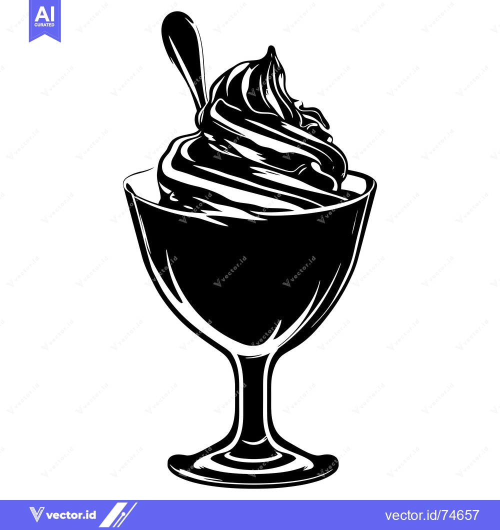 Premium Vector dari A Black and White Illustration of Ice Cream in a Glass
