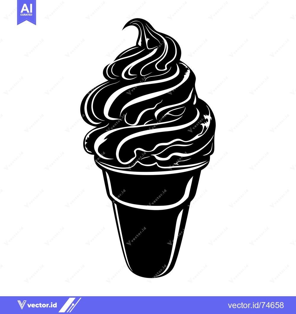 Premium Vector of Black and White Silhouette of an Ice Cream Cone