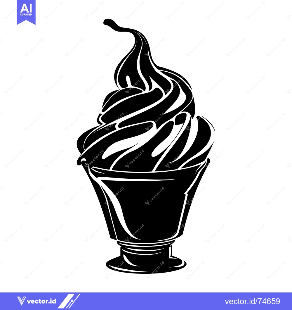 Premium Vector dari Black and White Silhouette of a Soft Serve Ice Cream Cone