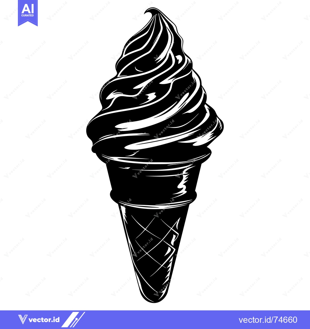 Premium Vector dari Black and white illustration of a single scoop ice cream cone