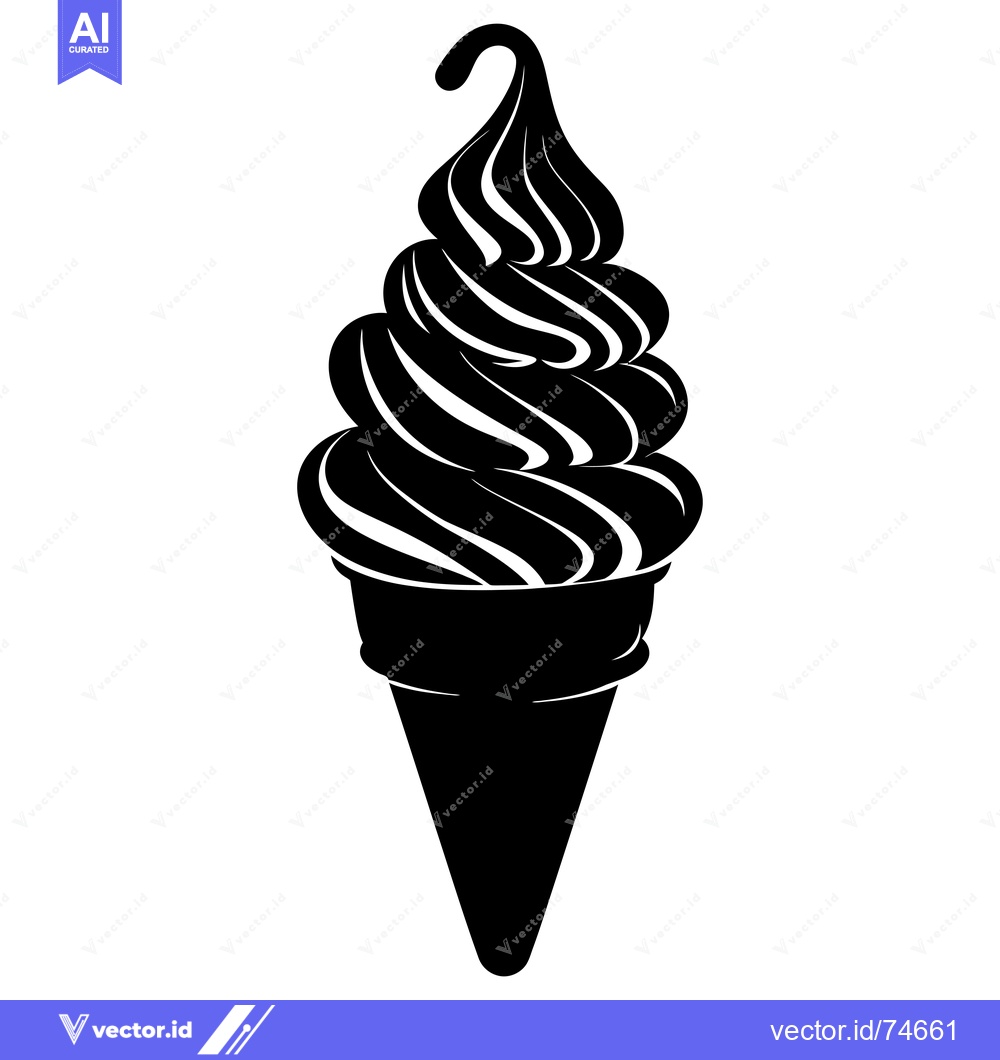 Premium Vector of Black and White Silhouette of an Ice Cream Cone