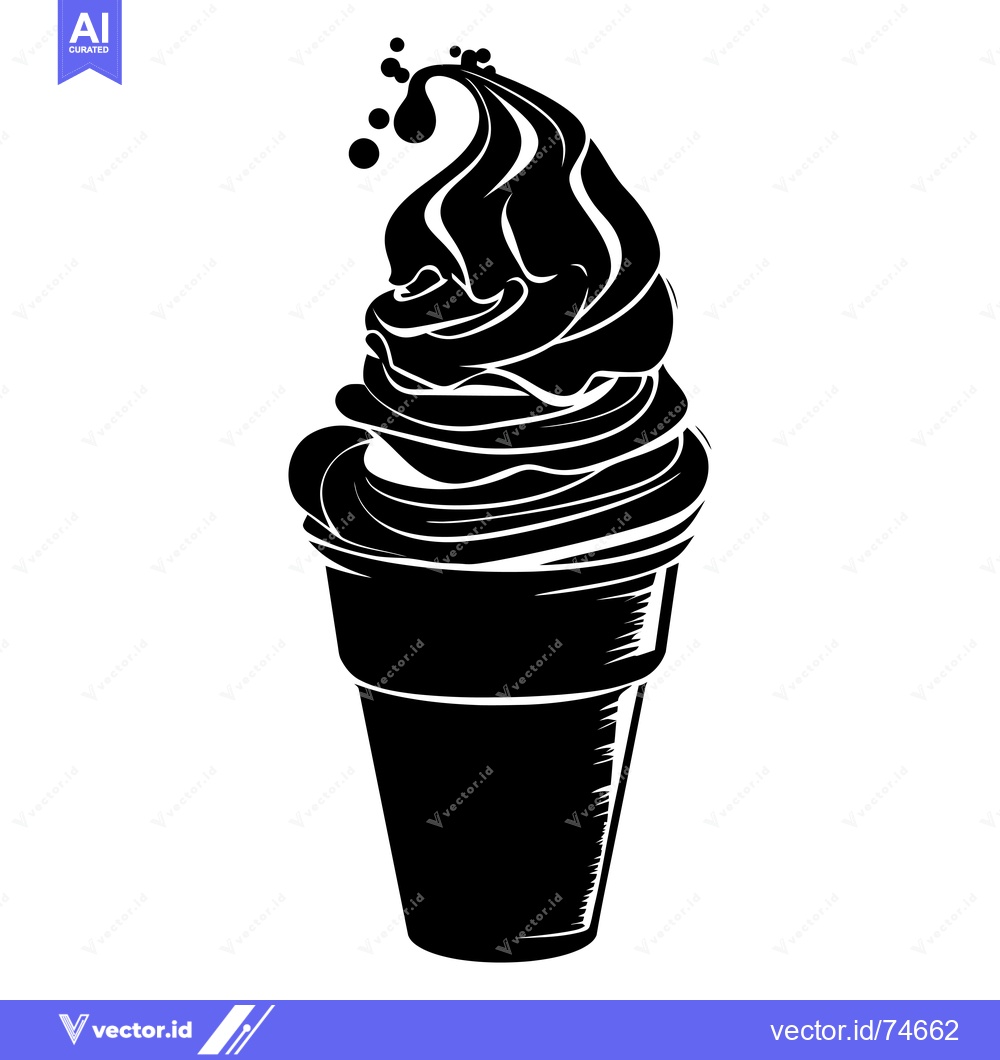 Premium Vector of A Black and White Illustration of an Ice Cream Cone
