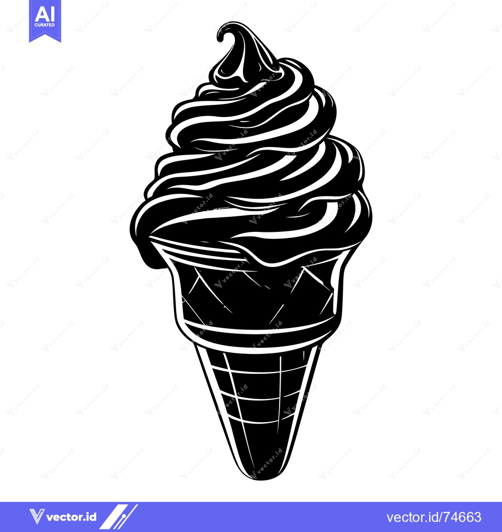 Premium Vector of A Black and White Illustration of an Ice Cream Cone