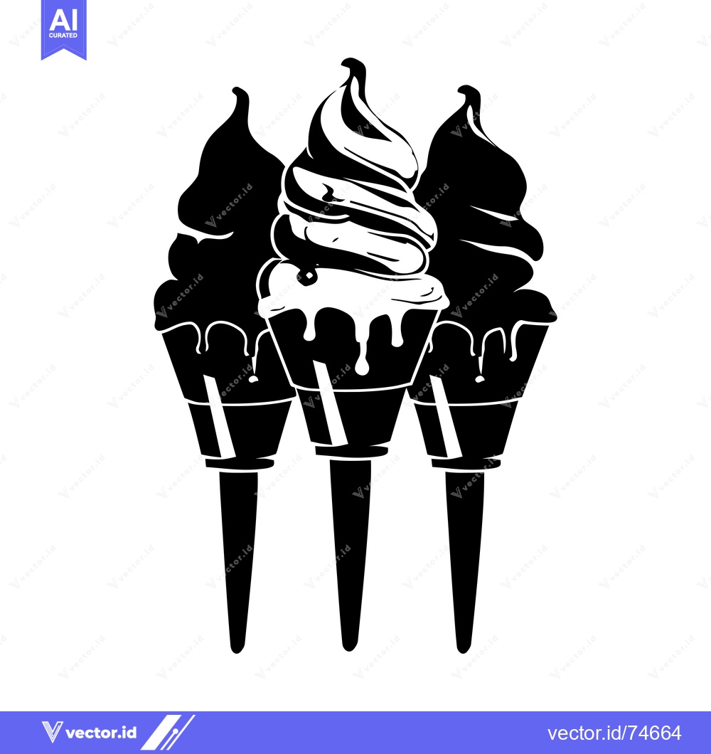 Premium Vector dari Three Ice Cream Cones with Melted Drips