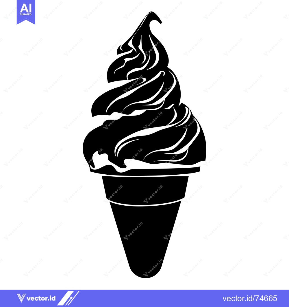 Premium Vector dari Black and White Silhouette of a Single-Scooped Ice Cream Cone