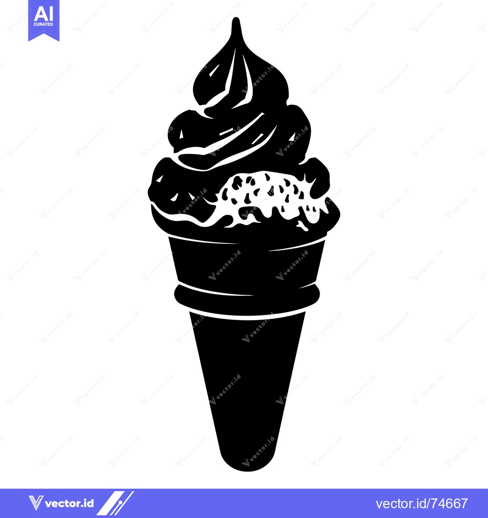 Premium Vector dari Black and White Silhouette of an Ice Cream Cone