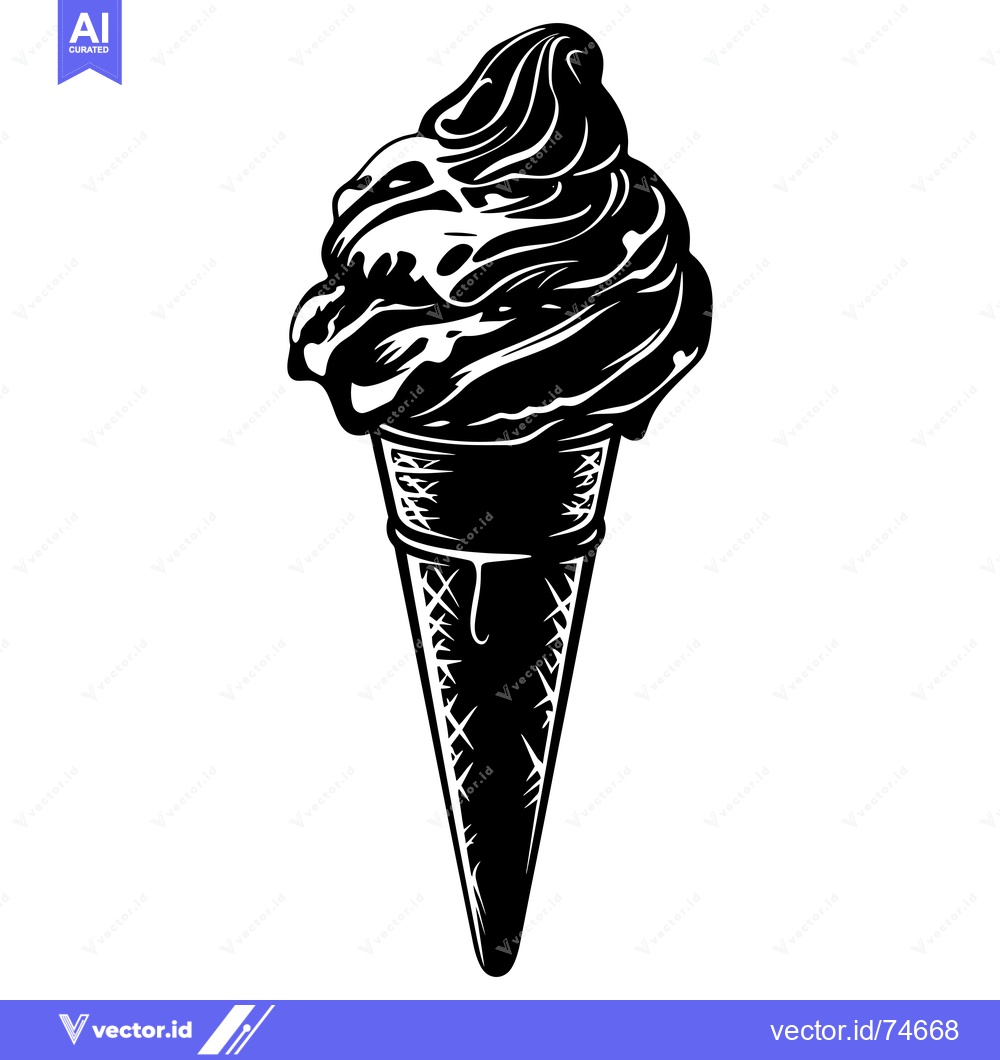 Premium Vector dari Black and White Illustration of a Melting Ice Cream Cone