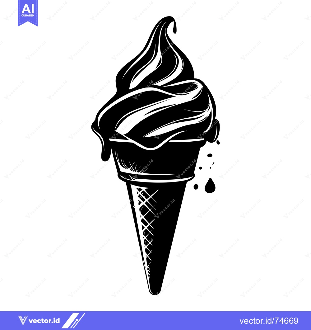 Premium Vector of Black and White Illustration of a Melting Ice Cream Cone