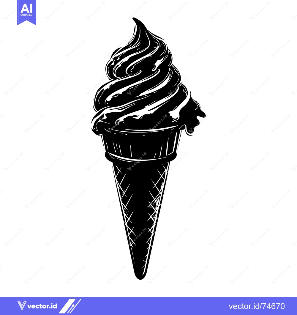 Premium Vector dari Black and White Illustration of a Soft Serve Ice Cream Cone
