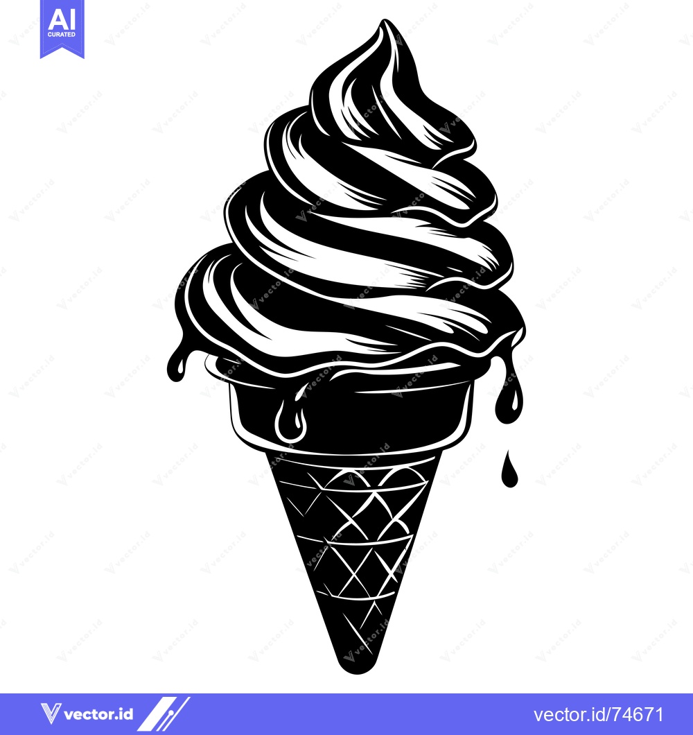 Premium Vector dari Black and White Illustration of a Melting Ice Cream Cone