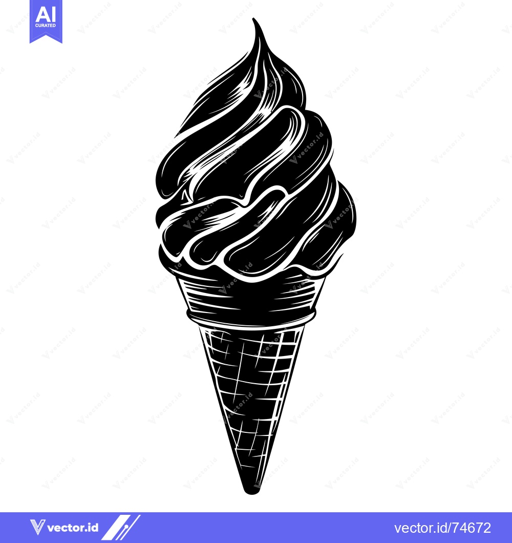 Premium Vector of Black and White Illustration of a Swirled Ice Cream Cone