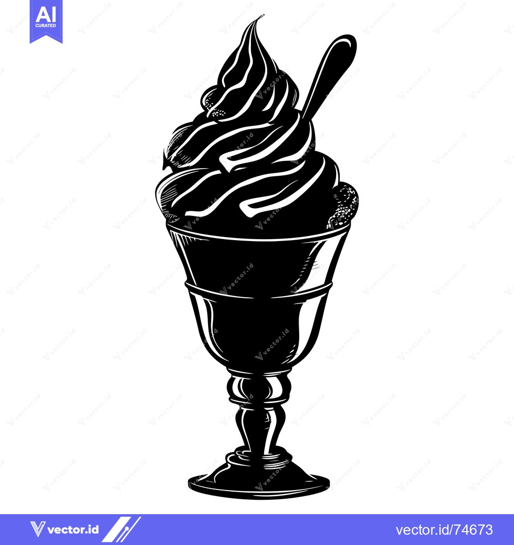 Premium Vector dari Black and White Illustration of a Sundae in a Tall Glass