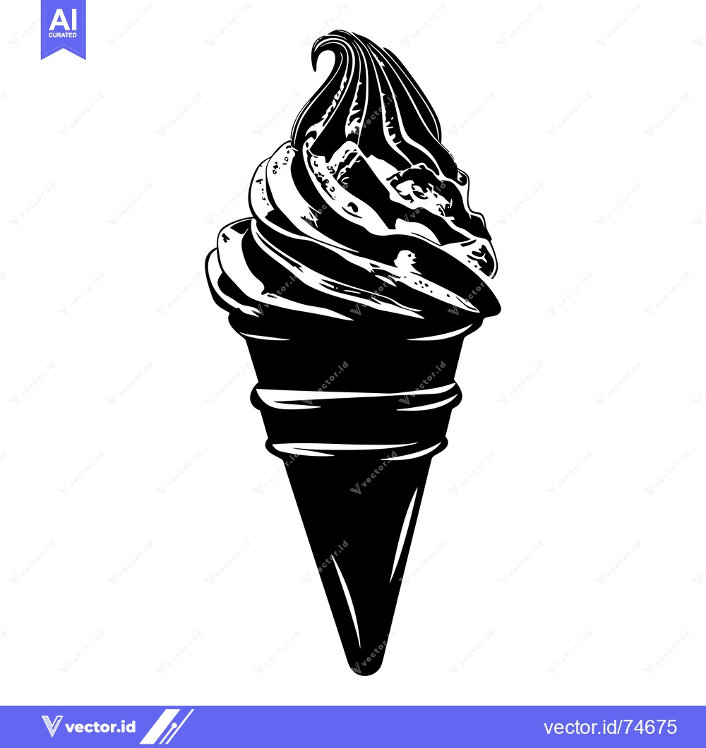 Premium Vector dari Black and White Illustration of a Soft Serve Ice Cream Cone